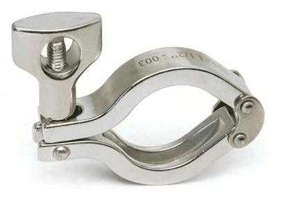 Bride de serrage sanitaire en acier inoxydable, type Tri-Clamp, avec vis moletée, gravée '1 1/2